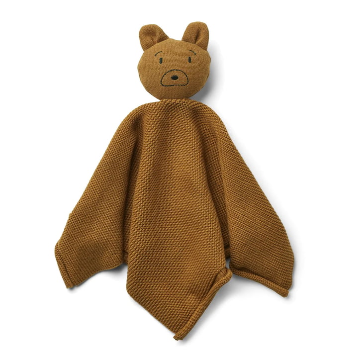Milo knitted cuddle cloth from LIEWOOD in the design Mr. Bear golden caramel