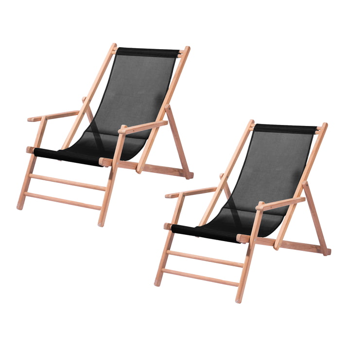 Jan Kurtz - Maxx deck chair, teak / cover plastic fabric black (set of 2)