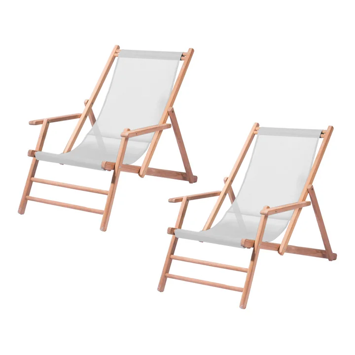Jan Kurtz - Maxx deck chair, teak / cover plastic fabric white (set of 2)