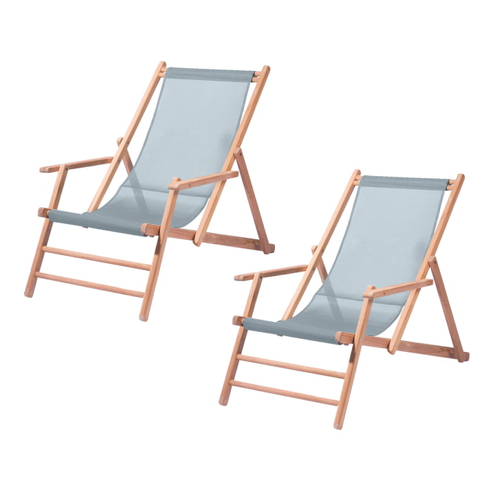 Jan Kurtz - Maxx deck chair, teak / cover plastic fabric sea blue (set of 2)