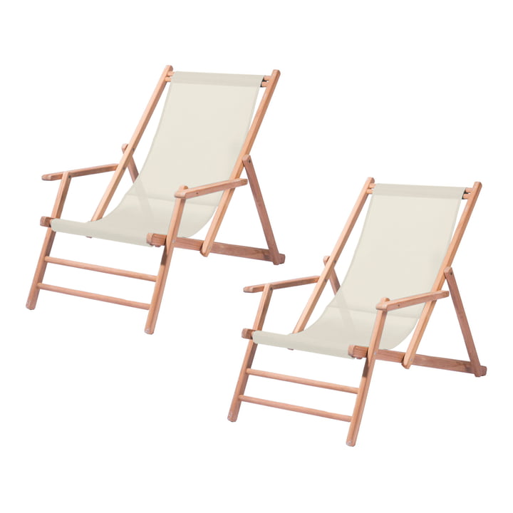 Jan Kurtz - Maxx deck chair, teak / cover plastic fabric natural (set of 2)
