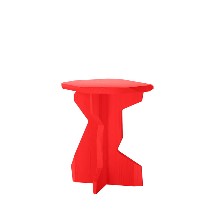 Fels Stool, solid ash lacquered, bright red from OUT Objekte unserer Tage