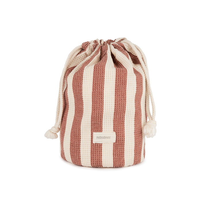 Nobodinoz - Portofino beach bag, waterproof, 18 x 30 cm, rusty red striped
