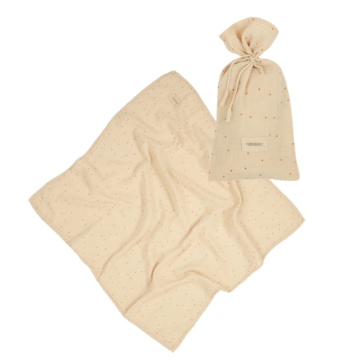 Nobodinoz - Wabi Sabi Muslin cloth with bag, 70 x 70 cm, dots ginger