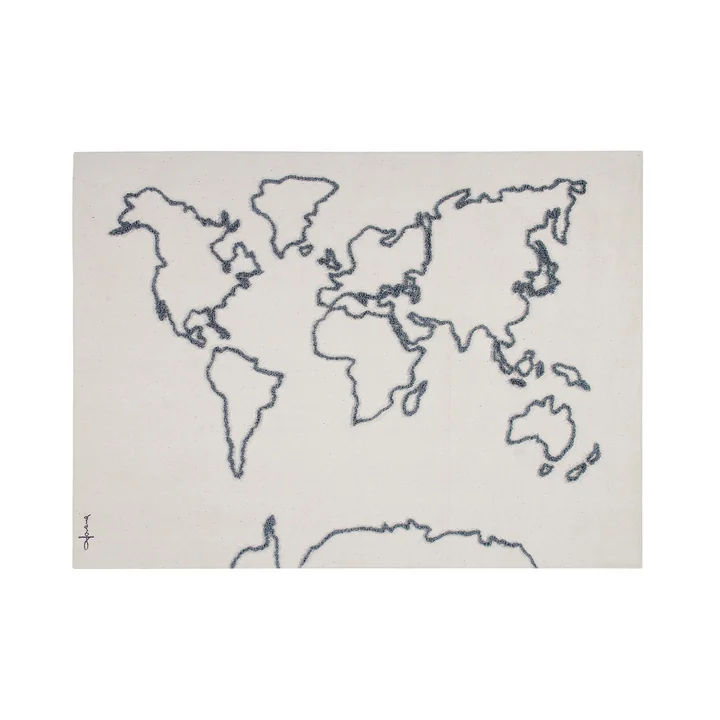 Tapestry, world map, 160 x 120 cm, natural / black from Lorena Canals