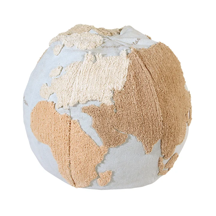 World Map Pouf, Ø 50 cm, light blue / beige from Lorena Canals