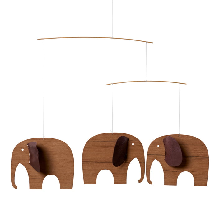 Elephant meeting mobile from Flensted Mobiles in teak finish