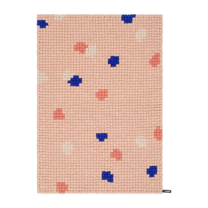 myfelt - Terra Rose Felt ball rug, 140 x 200 cm, rosé / coral / white / cobalt blue