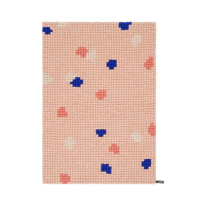 myfelt - Terra Rose Felt ball rug, 70 x 100 cm, rosé / coral / white / cobalt blue