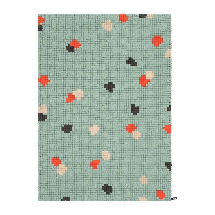 myfelt - Terra Ocean Felt ball rug, 180 x 260 cm, turquoise / red / beige / gray
