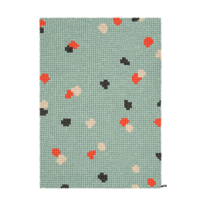 myfelt - Terra Ocean Felt ball rug, 140 x 200 cm, turquoise / red / beige / gray