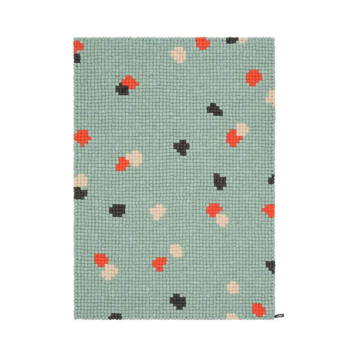 myfelt - Terra Ocean Felt ball rug, 120 x 170 cm, turquoise / red / beige / gray