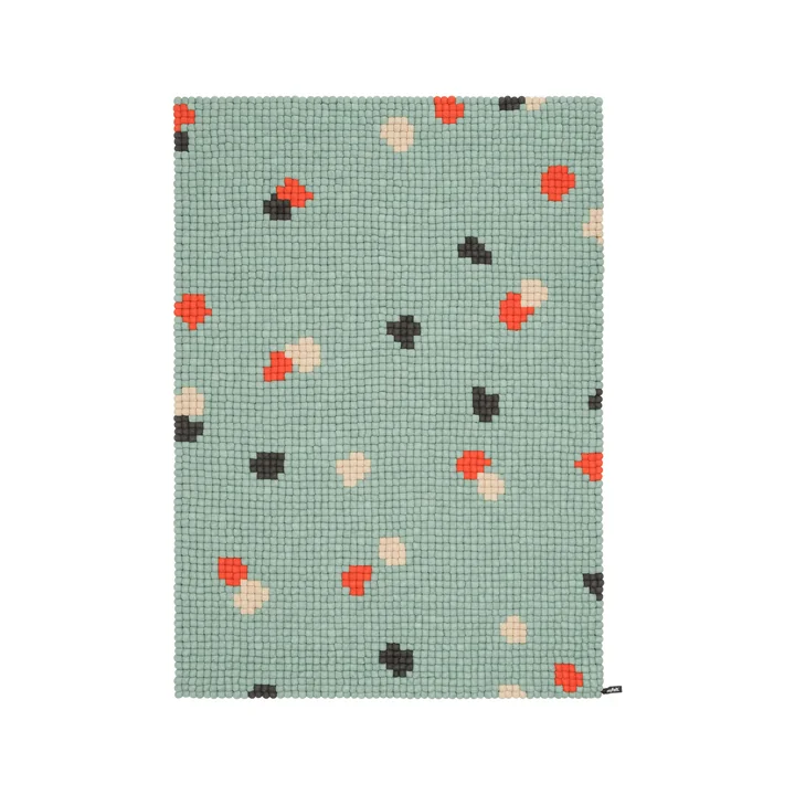 myfelt - Terra Ocean Felt ball rug, 70 x 100 cm, turquoise / red / beige / gray