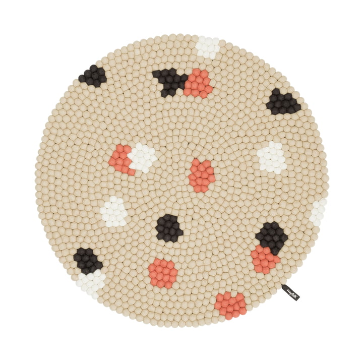 myfelt - Terra Sand Felt ball rug, Ø 140 cm, beige / white / coral / anthracite