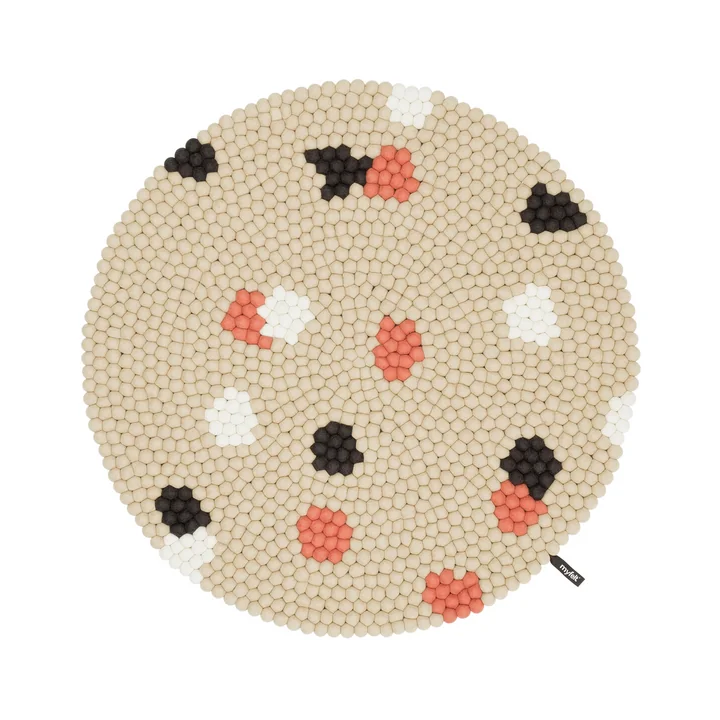 myfelt - Terra Sand Felt ball rug, Ø 90 cm, beige / white / coral / anthracite