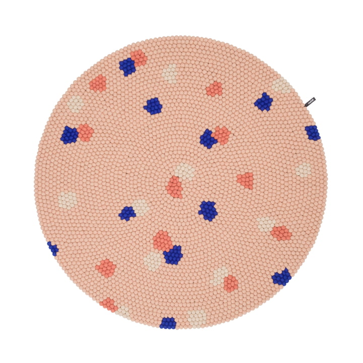 myfelt - Terra Rose Felt ball rug, Ø 140 cm, rosé / coral / white / cobalt blue