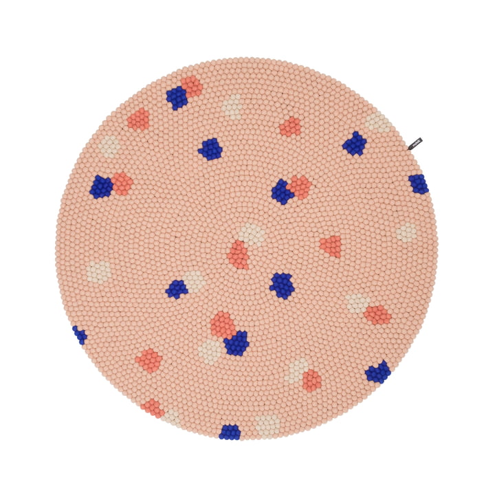 myfelt - Terra Rose Felt ball rug, Ø 90 cm, rosé / coral / white / cobalt blue