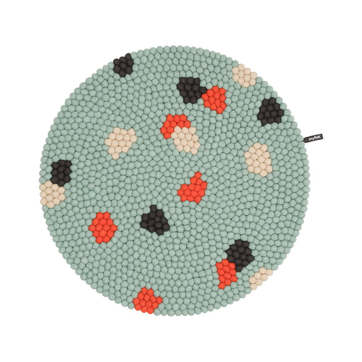 myfelt - Terra Ocean Felt ball rug, Ø 90 cm, turquoise / red / beige / gray