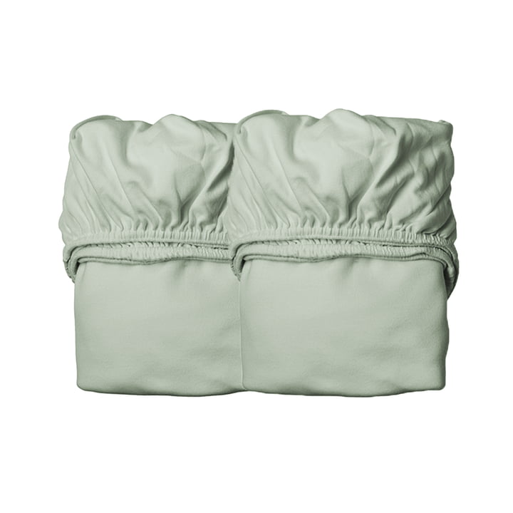 Leander - Fitted sheets for junior bed, 100% organic cotton, 140 x 60 cm, sage green (set of 2)