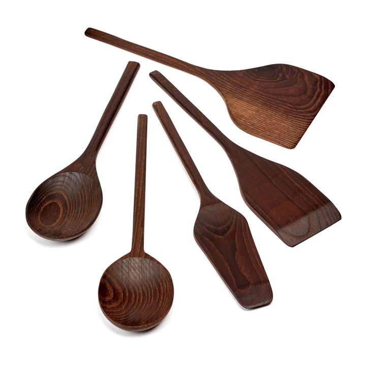 Pure Kitchen accessories from Serax in the finish carbonized ash / dark brown (set of 5)