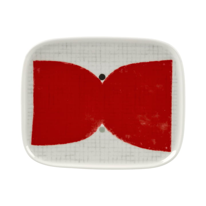 Marimekko - Oiva Kalendi Serving plate, 15 x 12 cm, white / red / coal / sage