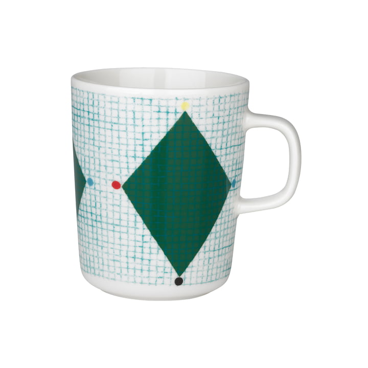 Marimekko - Oiva Losagne Mug with handle, 250 ml, white / green / petrol blue / red