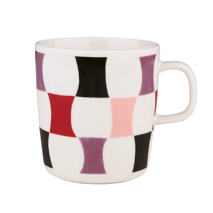 Marimekko - Oiva Sambra Mug with handle, 400 ml, white / coal / red / powder