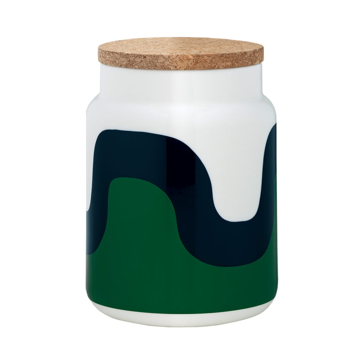 Oiva Seireeni storage jar, 1.2 l, white / green / dark blue from Marimekko