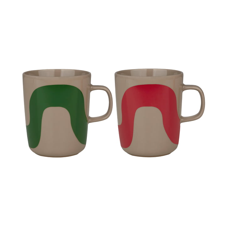 Marimekko - Oiva Seireeni Mug with handle (set of 2), 250 ml, terra / green / red