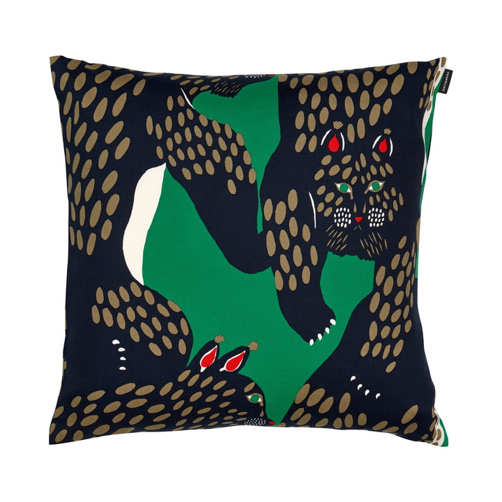 Marimekko - Pieni Ilves Pillowcase, 50 x 50 cm, green / off-white / dark blue