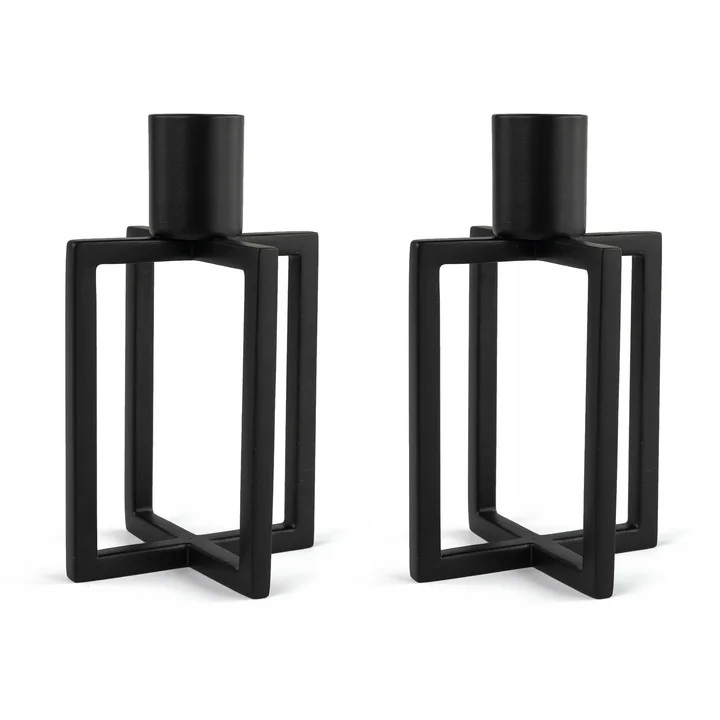 HANA - OneFlame Candlestick H 11.3 x Ø 7 cm, black (set of 2)