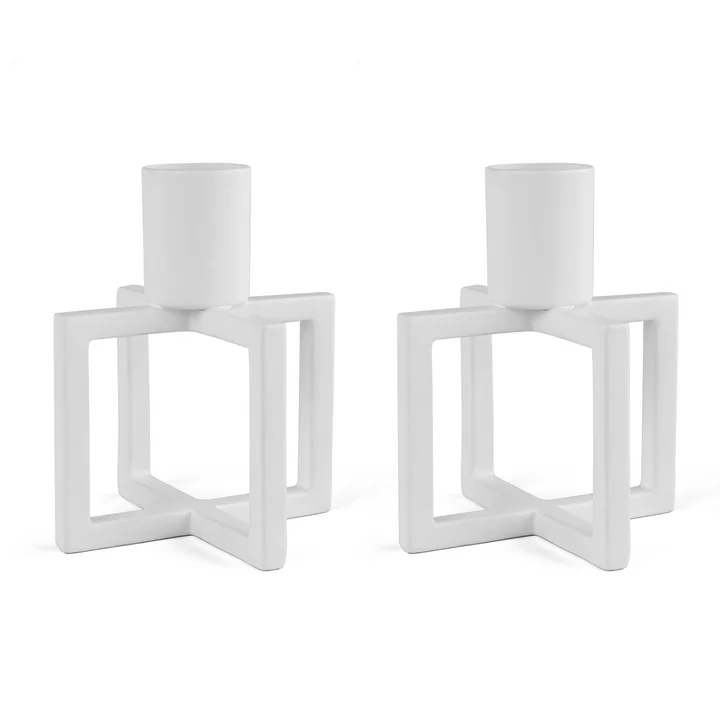 HANA - OneFlame Candlestick H 8.3 x Ø 7 cm, white (set of 2)