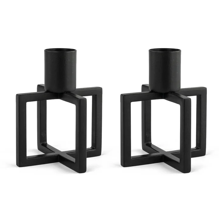 HANA - OneFlame Candlestick H 8.3 x Ø 7 cm, black (set of 2)