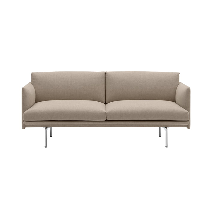 Muuto - Outline Sofa 2-seater, brown (Kvadrat by Sahco Ecriture 240) / polished aluminum