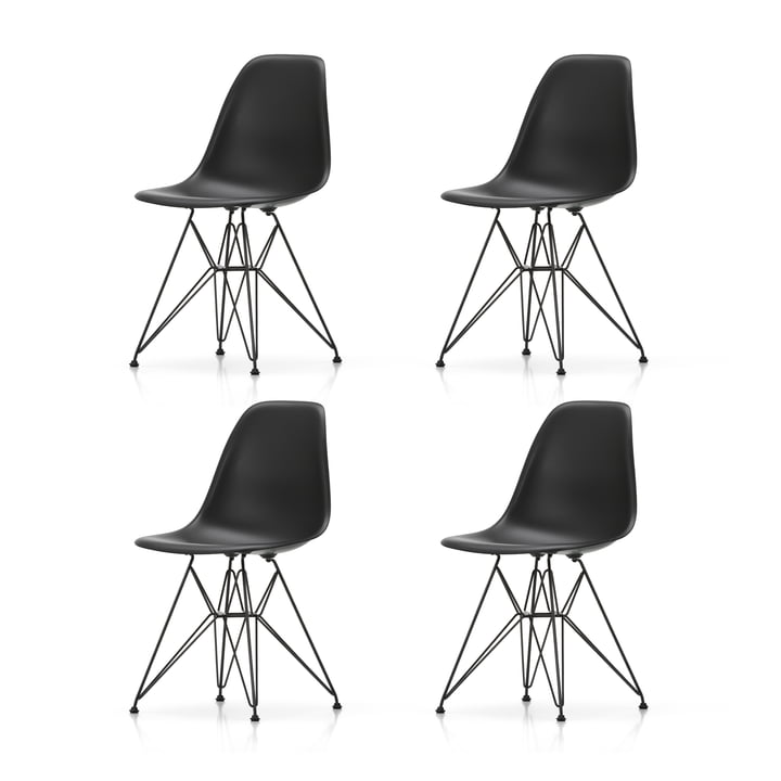 Vitra - Eames Plastic Side Chair DSR, basic dark / deep black (felt glides basic dark) (set of 4)