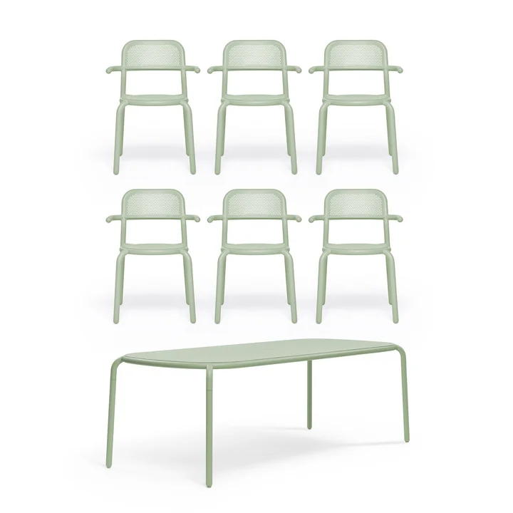 Fatboy - Toní Garden table + garden armchair, mist green (powder-coated)