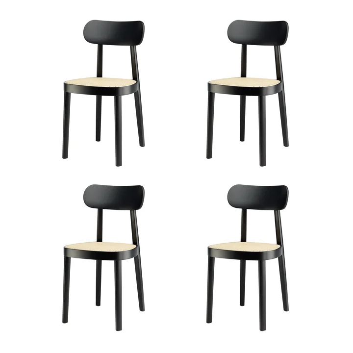 Thonet - 118 Chair, wickerwork with plastic support fabric / black stained beech (TP 29) (set of 4)
