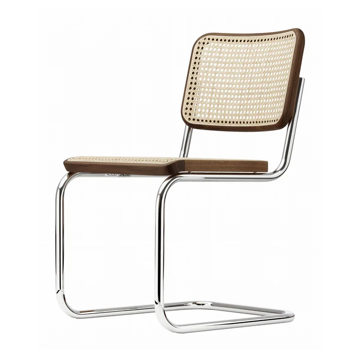 Thonet - S 32 V Chair, chrome / walnut-colored (TP 24) / wickerwork with supporting fabric
