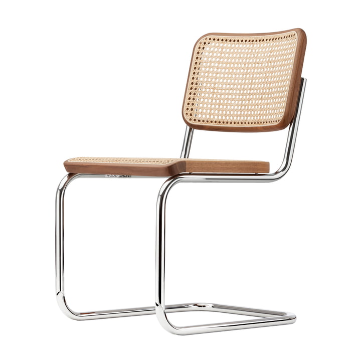 Thonet - S 32 V chair, chrome / walnut color (TP 24) / wickerwork with support fabric