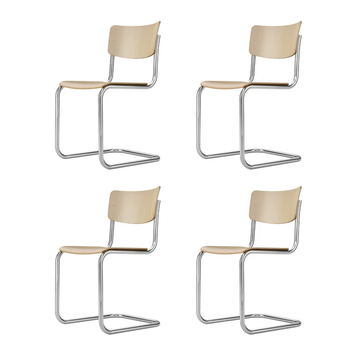 Thonet - S 43 Chair, chrome / natural beech (TP 17) (set of 4)