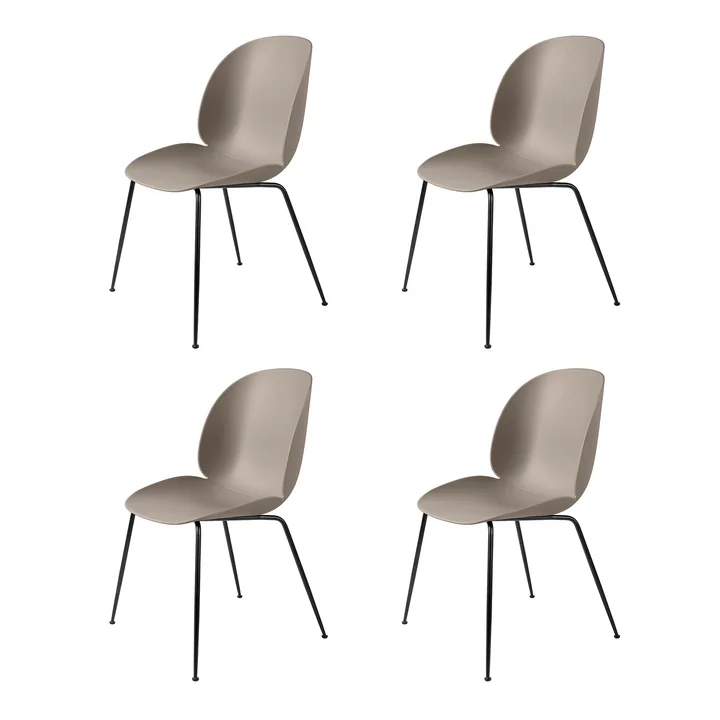 Gubi - Beetle Dining Chair, Conic Base black / new beige (set of 4)