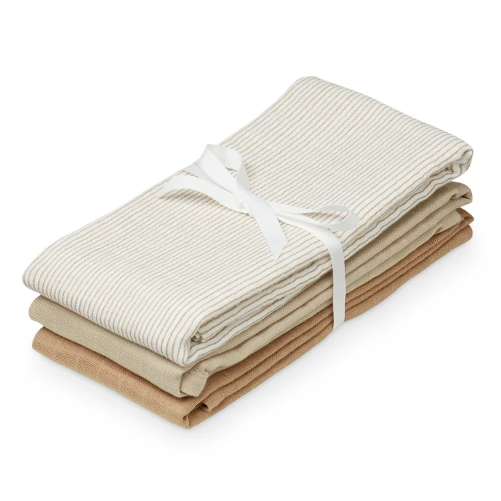 Cam Cam Copenhagen - Muslin cloth set, classic stripes camel / latte / camel (set of 3)
