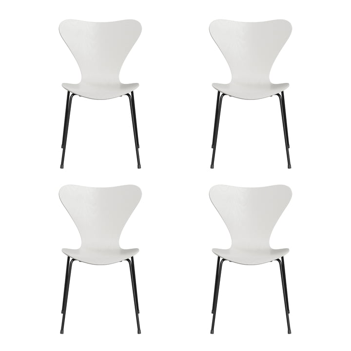 Fritz Hansen - Series 7 chair, monochrome ash stained white / black frame (set of 4)