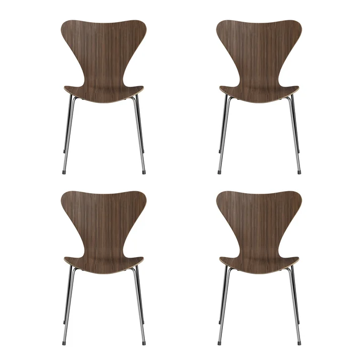Fritz Hansen - Serie 7 Chair (46.5 cm), natural walnut / chrome-plated (set of 4)