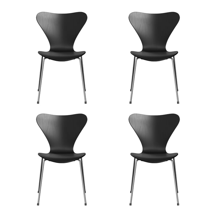 Fritz Hansen - Series 7 chair, chrome / ash black colored (set of 4)