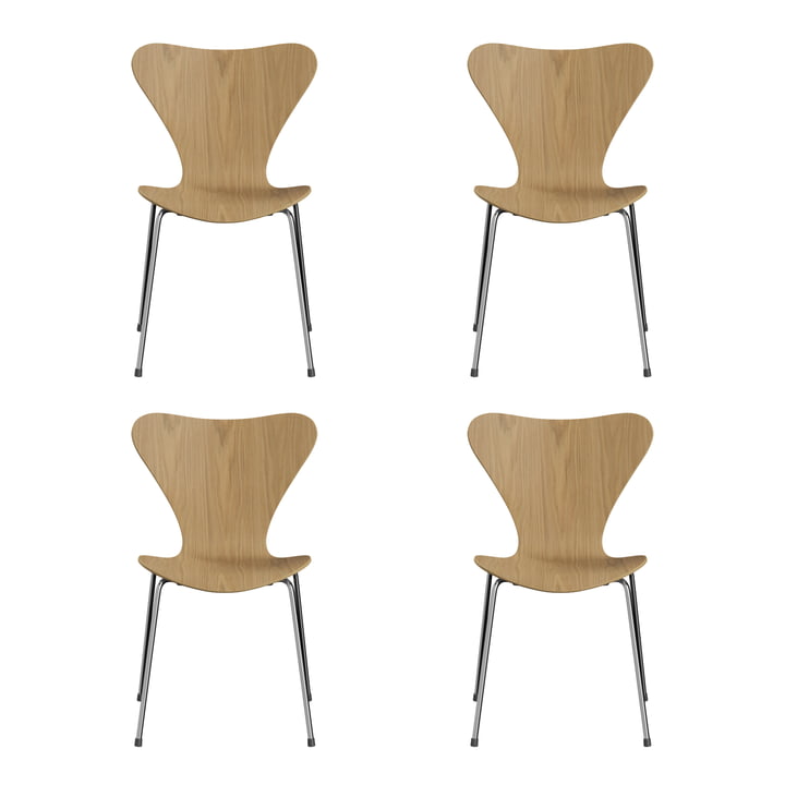 Fritz Hansen - Serie 7 Chair (46.5 cm), natural oak / chrome-plated (set of 4)