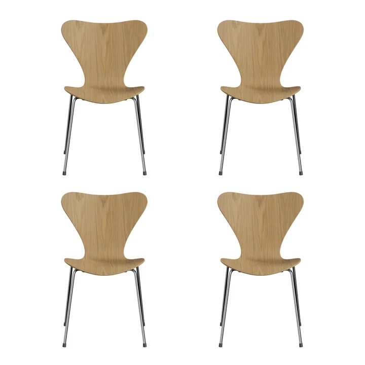 Fritz Hansen - Serie 7 Chair (46.5 cm), natural oak / chrome-plated (set of 4)