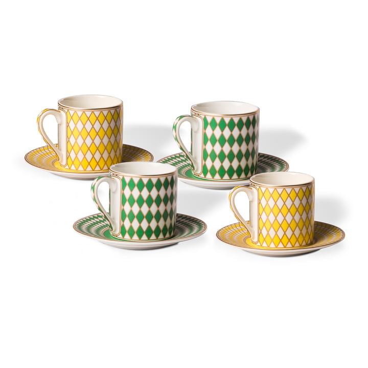 Pols Potten - Chess Espresso cup, matte glazed, green / yellow / gold (set of 4)