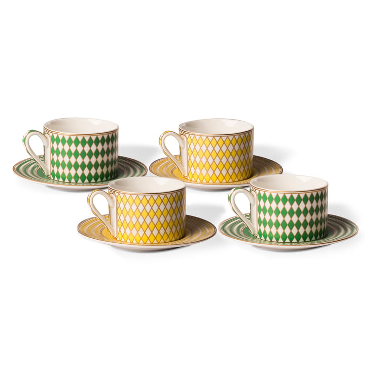 Pols Potten - Chess Tea cup matt glazed, green / yellow / gold (set of 4)