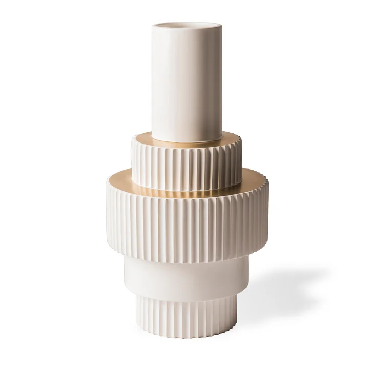 Pols Potten - Gear Vase, L, white / gold (matt glazed)